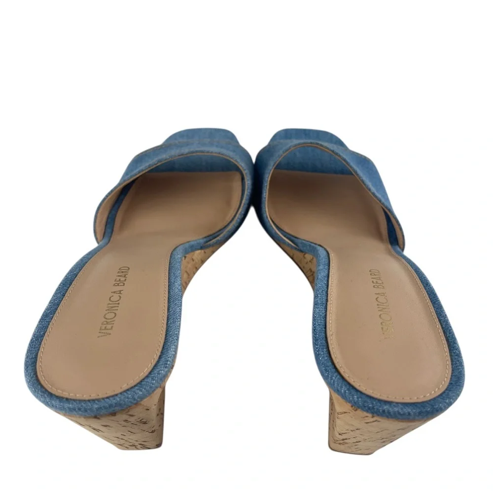 Veronica Beard Ellen Wedge Slide Blue Denim Wedge Sandals Sz. 8.5